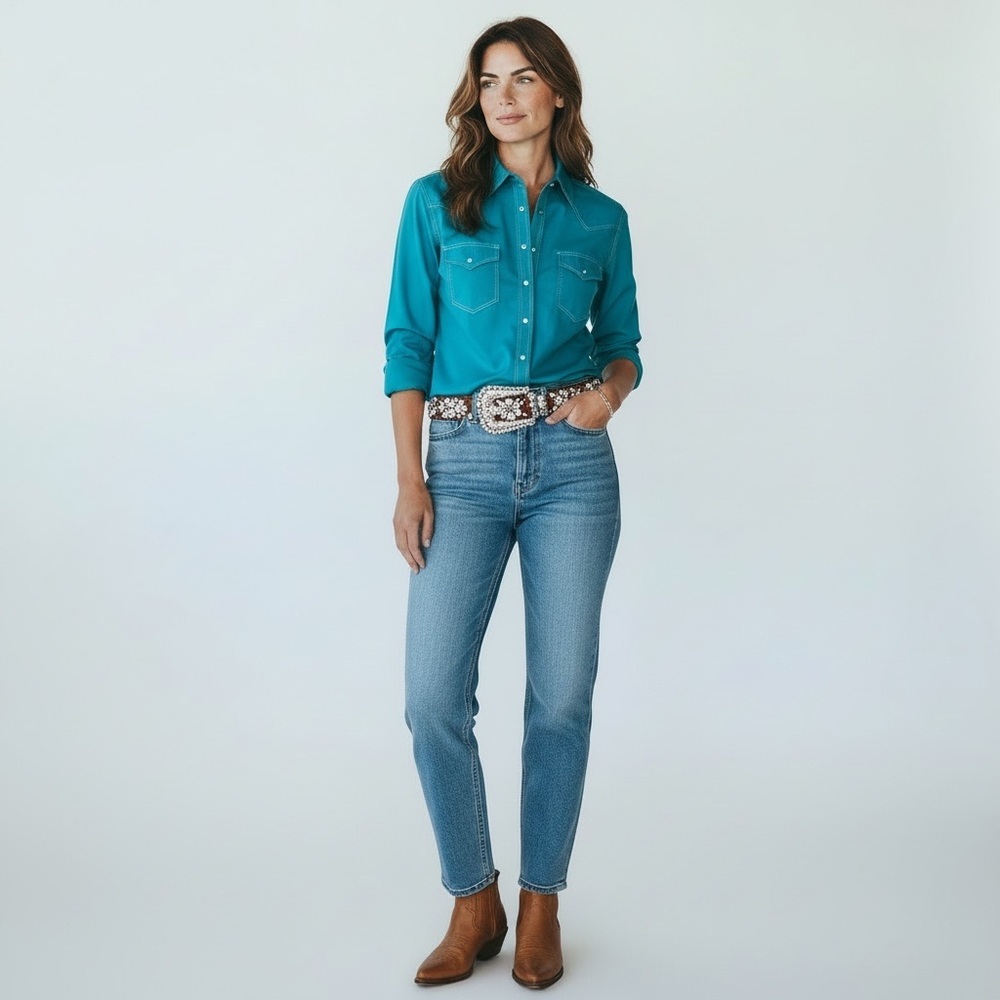 vintage Blair teal aqua rockabilly western button down pearl-snap cowboy shirt - Picture 4 of 13